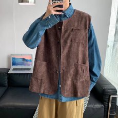 批发马甲男女中性风<b class='q'>春</b>秋季新款百搭复古时尚休闲灯芯绒背心上衣港风潮