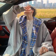 批发美式卫衣男女新款连帽假两件上衣港风宽松潮牌中性风情侣百搭<b class='q'>外套</b>