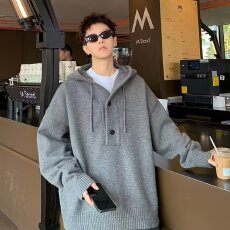 情侣开衫毛衣美式复古休闲慵懒风中性V领针织衫男女新款纯色外套