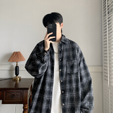 批发日系复古烫钻格纹长袖<b class='q'>衬衫</b>男女款美拉德穿搭通勤百搭廓形<b class='q'>衬衣</b>外套