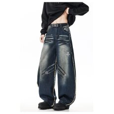 美式复古中性风设计直筒牛仔裤男女新款高街宽松显瘦垂感阔腿长裤