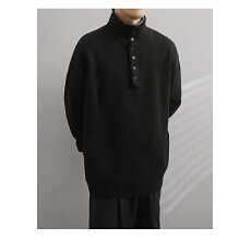 韩系极简风中性风高领毛衣港风潮男女新款慵懒风情侣针织排扣毛衣