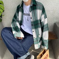 批发美式慵懒风韩版潮流百搭宽松男女款格子毛呢夹克上衣情侣盐系外套