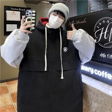 批发美式羊羔绒外套男女连帽秋冬加厚港风棉衣情侣宽松假两件棉服潮牌