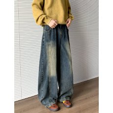 批发<b class='q'>日系</b>宽松弯刀牛仔裤男女款中性风美式<b class='q'>复古</b>水洗阔腿休闲情侣长裤子