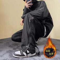 批发百搭男女款宽松加绒加厚直筒休闲裤情侣潮束脚裤子百搭港风潮男裤