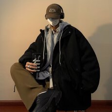 批发假两件棉衣情侣款棉衣毛呢大衣男女同款潮牌假中性风冬季保暖外套