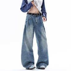 批发港风潮男女新款美式个性情侣牛仔裤嘻哈中性风潮高街潮流痞帅长裤