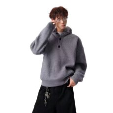 批发长袖毛衣男女款连帽针织衫纯色简约中性宽松上衣重磅情侣套头卫衣