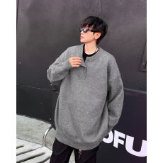 批发美式亨利领针织衫毛线衣男女同款潮牌情侣宽松外套春秋装百搭简约