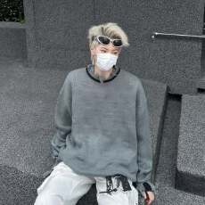 美式圆领毛衣针织衫情侣潮牌帅气秋冬季打底衫男女款气质修身上衣