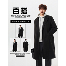 中长款双面绵羊绒大衣男女毛呢大衣韩版过膝宽松西装领子风衣外套