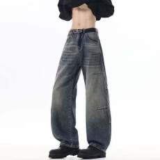 批发潮牌<b class='q'>牛仔裤</b>男女美式复古情侣水洗阔腿裤子宽松中性风直筒休闲长裤