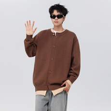 撞色拼接假两件开衫毛衣外套男女款韩版痞帅打底针织衫情侣款上衣