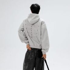 美式重磅Cleanfit复古钉珠刺绣设计连帽卫衣男女宽松休闲上衣帽衫