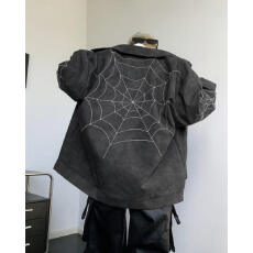 批发美式高街刺绣pu皮夹克男女款拉链休闲宽松百搭街头情侣棒球服外套