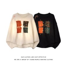 批发圆领毛衣<b class='q'>针织衫</b>男女款潮牌帅气秋冬季刺绣打底衫情侣气质修身上衣