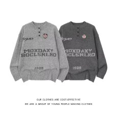 批发美式圆领毛衣<b class='q'>针织衫</b>男女款潮牌帅气秋冬季打底衫情侣气质修身上衣