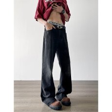 批发港风潮牌男女同款个性美式牛仔裤<b class='q'>嘻哈</b>情侣中性风高街潮流痞帅长裤