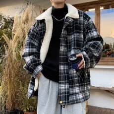 批发加绒加厚冬款男女同款棉衣条纹千鸟格子情侣羊羔毛面包服棉袄外套