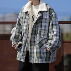 批发格子羊羔毛加绒加厚棉服外套男女款冬季新款百搭情侣棉衣情侣外套