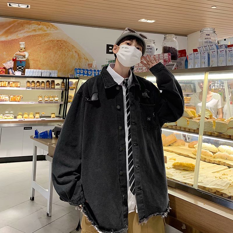 남성 데님 재킷 남자 여자 봄 가을 겨울 새로운 한국 스타일 트렌드 캐주얼 커플 문제 찢어진 부분 맨위 남성 의류