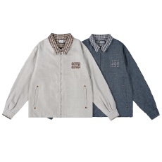 老钱风情侣假两件拼接外套Cleanfit美式复古千鸟格设计男女夹克潮