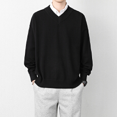 批发宽松V领毛衣男潮秋冬季针织衫情侣韩系慵懒风打底衫毛线衣鸡心领