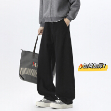 批发美式情侣弯刀卫裤男女宽松重磅hiphop直筒裤子加绒加厚休闲运动裤