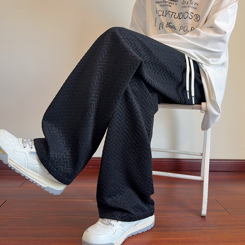도루 센스 자카드 헤링본 곡물 바지 남자 봄 가을 아메리칸 무거운 루즈핏 캐주얼 바지 조수 브랜드 스트레이트 넓은 다리 운동 바지