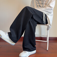 批发垂感提花人字纹裤子男春秋美式重磅宽松休闲裤潮牌直筒阔腿运动裤