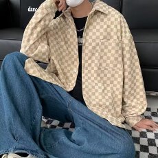 批发棋盘格衬衫男长袖设计感小众春秋衬衣韩版<b class='q'>潮</b>流痞帅气高级ins港风