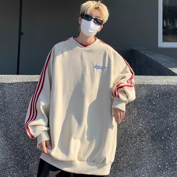 아메리칸 후드티 남성과 여성 봄 가을 한국 스타일 새로운 라운드 넥 루즈핏 맨위 커플 chic 항구 바람 트렌드 중성 바람