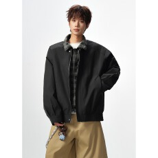 批发美式春秋新款小众设计宽松拼接男女生假两件翻领格子夹克<b class='q'>情侣</b><b class='q'>外套</b>