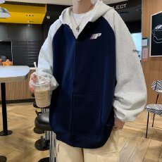 批发卫衣男女生连帽春<b class='q'>秋</b>上衣ins港风宽松潮牌拼接拉链百搭情侣外套潮