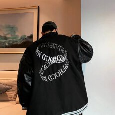 秋冬加厚美式复古高街vibe拼接刺绣PU皮棒球服外套男女生嘻哈棉衣