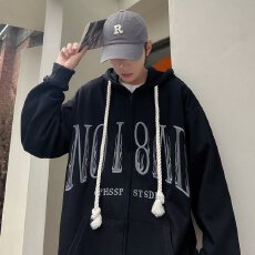 春秋开衫卫衣ins港风日系刺绣夹克潮牌宽松情侣无袖连帽外套男女