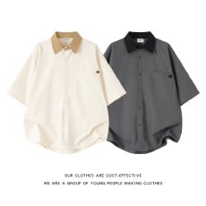 批发复古<b class='q'>衬衫</b>男女生春夏港风学生宽松小众设计感中性新款情侣上衣外穿