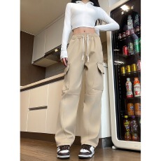 批发大码胖MM工装裤<b class='q'>情侣</b><b class='q'>阔腿裤</b>男女春夏松紧高腰宽松显瘦多口袋直筒裤