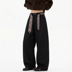 批发美式cleanfit格纹腰带弯刀<b class='q'>西裤</b><b class='q'>男</b>女生高级感阔腿裤宽松廓形休闲裤