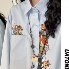 批发春夏美式复古学院风<b class='q'>情侣</b><b class='q'>衬衣</b>上衣服创味卡通刺绣休闲长袖<b class='q'>衬衫</b>男女