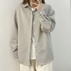 批发美式痞帅复古<b class='q'>情侣</b><b class='q'>款</b>条纹<b class='q'>衬衫</b>男女春夏宽松休闲百搭简约外套上衣潮