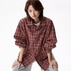 批发美式复古格纹长袖<b class='q'>衬衫</b>男女春夏宽松休闲防晒<b class='q'>衬衣</b>情侣慵懒薄款外套