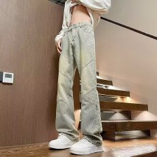 港风潮男春夏新款男女个性美式牛仔裤嘻哈情侣高街潮流痞帅长裤子