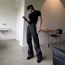 港风春夏新款美式情侣个性字母牛仔裤嘻哈男女高街潮流痞帅长裤子