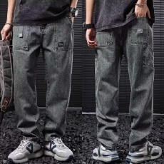 批发工装口袋设计感牛仔裤男士美式春夏韩版潮牌宽松休闲阔腿直筒裤子