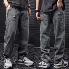 批发工装口袋设计感牛仔裤男士美式春夏韩版潮牌宽松休闲阔腿直筒裤子