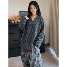 批发美式长袖t恤<b class='q'>男</b>女春夏V领打底衫长袖体恤情侣港风日系宽松潮流上衣