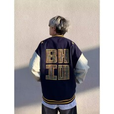 批发美式撞色开衫卫衣<b class='q'>男</b>女春秋高级感正肩外套情侣毛呢拼皮双层<b class='q'>夹克</b>衫