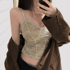 批发实价 韩国chic新款法式蕾丝吊带背心美背带胸垫一体内搭打底上衣